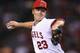 ANAHEIM, CA - SEPTEMBER 25: Zack Greinke #23 of the Los Angeles Angels of Anaheim pitches against the Seattle Mariners in the fifth inning at Angel Stadium of Anaheim on September 25, 2012 in Anaheim, California. (Photo by Jeff Gross/Getty Images)