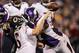Dec 9, 2012; Minneapolis, MN, USA; Chicago Bears quarterback Jay Cutler (6) gets hit by Minnesota Vikings defensive end Everson Griffen (97) during the fourth quarter at the Metrodome. The Vikings defeated the Bears 21-14. Mandatory Credit: Brace Hemmelgarn-USA TODAY Sports