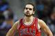 December 7, 2012; Auburn Hills, MI, USA; Chicago Bulls center Joakim Noah (13) reacts against the Detroit Pistons in the fourth quarter at The Palace. Chicago won 108-104. Mandatory Credit: Rick Osentoski-USA TODAY Sports