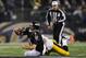BALTIMORE, MD - DECEMBER 02: Quarterback Joe Flacco #5 of the Baltimore Ravens is sacked in the third quarter against the Pittsburgh Steelers at M&T Bank Stadium on December 2, 2012 in Baltimore, Maryland. The Pittsburgh Steelers won, 23-20. (Photo by Patrick Smith/Getty Images)