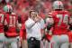 COLUMBUS, OH - NOVEMBER 24: Head Coach Urban Meyer of the Ohio State Buckeyes gives his team instructions during a game against the Michigan Wolverines at Ohio Stadium on November 24, 2012 in Columbus, Ohio. (Photo by Jamie Sabau/Getty Images)