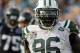 Dec 9, 2012; Jacksonville FL, USA; New York Jets defensive end Muhammad Wilkerson (96) celebrates sacking Jacksonville Jaguars quarterback Chad Henne (not pictured) in the third quarter of their game at EverBank Field. The New York Jets beat the Jacksonville Jaguars 17-10. Mandatory Credit: Phil Sears-USA TODAY Sports