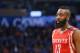 Nov 28, 2012; Oklahoma City, OK, USA; Houston Rockets shooting guard James Harden (13) reacts during the game against the Oklahoma City Thunder at Chesapeake Energy Arena. Oklahoma City won 120-98. Mandatory Credit: Kevin Jairaj-USA TODAY Sports