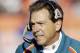 CLEVELAND - NOVEMBER 20: Head coach Nick Saban of the Miami Dolphins looks on from the sideline during a game against the Cleveland Browns on November 20, 2005 in Cleveland, Ohio. The Browns defeated the Dolphins 22-0. (Photo by George Gojkovich/Getty Images)