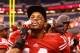 INDIANAPOLIS, IN - DECEMBER 01: Marcus Cromartie #14 of the Wisconsin Badgers celebrates the Big Ten Championship after defeating the Nebraska Cornhuskers 70-31 at Lucas Oil Stadium on December 1, 2012 in Indianapolis, Indiana. (Photo by Leon Halip/Getty Images)