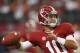 ARLINGTON, TX - SEPTEMBER 01: A J McCarron #10 of Alabama Crimson Tide warms up prior to the start of the game against Michigan Wolverines at Cowboys Stadium on September 1, 2012 in Arlington, Texas. (Photo by Leon Halip/Getty Images)