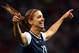 MANCHESTER, ENGLAND - AUGUST 06: Alex Morgan of of the United States celebrates after scoring during the Women's Football Semi Final match between Canada and USA, on Day 10 of the London 2012 Olympic Games at Old Trafford on August 6, 2012 in Manchester, England. (Photo by Stanley Chou/Getty Images)