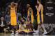 LOS ANGELES, CA - NOVEMBER 27: Kobe Bryant #24, Dwight Howard #12 and Pau Gasol #16 of the Los Angeles Lakers react to a blocking foul on Chris Duhon #21 during the game against the Indiana Pacers at Staples Center on November 27, 2012 in Los Angeles, California. NOTE TO USER: User expressly acknowledges and agrees that, by downloading and or using this photograph, User is consenting to the terms and conditions of the Getty Images License Agreement. The Pacers won 79-77. (Photo by Harry How/Getty Images)