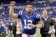 INDIANAPOLIS, IN - OCTOBER 07: Andrew Luck #12 of the Indianapolis Colts celebrates as he runs off of the field following the 30-27 over the Green Bay Packers in the NFL game at Lucas Oil Stadium on October 7, 2012 in Indianapolis, Indiana. (Photo by Andy Lyons/Getty Images)