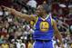 Oct 7, 2012; Fresno, CA, USA; Golden State Warriors forward Carl Landry (7) points towards the hoop after the ball went out of bounds against the Los Angeles Lakers in the fourth quarter at the Save Mart Center. The Warriors defeated the Lakers 110-83. Mandatory Credit: Cary Edmondson-USA TODAY Sports