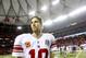 Dec 16, 2012; Atlanta, Georgia, USA; New York Giants quarterback Eli Manning (10) looks around the The Georgia Dome. The Falcons defeated the Giants 34-0. Mandatory Credit: Josh D. Weiss-USA TODAY Sports