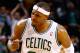 BOSTON, MA - DECEMBER 19: Paul Pierce #34 of the Boston Celtics celebrates after making a three-point shot against the Cleveland Cavaliers during the game on December 19, 2012 at TD Garden in Boston, Massachusetts. Pierce finished the game with 40 points. NOTE TO USER: User expressly acknowledges and agrees that, by downloading and or using this photograph, User is consenting to the terms and conditions of the Getty Images License Agreement. (Photo by Jared Wickerham/Getty Images)