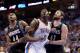 Mar, 23, 2012; Oklahoma City OK, USA; Oklahoma City Thunder center Kendrick Perkins (5) fights for position against Minnesota Timberwolves power forward Anthony Tolliver (44) and power forward Kevin Love (42) during the second quarter at Chesapeake Energy Arena Mandatory Credit: Richard Rowe-USA TODAY Sports
