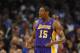 Dec 7, 2012; Oklahoma City, OK, USA; Los Angeles Lakers guard Metta World Peace (15) reacts to a call against the Oklahoma City Thunder during the first half at Chesapeake Energy Arena. Mandatory Credit: Mark D. Smith-USA TODAY Sports