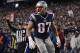 Nov 18, 2012; Foxborough, MA, USA; New England Patriots tight end Rob Gronkowski (87) reacts after his touchdown against the Indianapolis Colts during the first quarter at Gillette Stadium. The Patriots defeated the Indianapolis Colts 59-24. Mandatory Credit: David Butler II-USA TODAY Sports