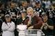 LOS ANGELES, CA - JUNE 14: Head Coach Darryl Sutter of the Los Angeles Kings addresses the fans during the rally in Staples Center after the Los Angeles Kings Stanley Cup Victory Parade on June 14, 2012 in Los Angeles, California. (Photo by Victor Decolongon/Getty Images)