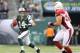 EAST RUTHERFORD, NJ - DECEMBER 02: Greg McElroy #14 of the New York Jets scrambles with the ball against the Arizona Cardinals on December 2, 2012 at MetLife Stadium in East Rutherford, New Jersey. The New York Jets defeated the Arizona Cardinals 7-6.(Photo by Elsa/Getty Images)