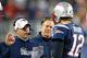 FOXBORO, MA - NOVEMBER 18: Tom Brady #12 of the New England Patriots talks with Josh McDaniels and Bill Belichick during a game against the Indianapolis Colts at Gillette Stadium on November 18, 2012 in Foxboro, Massachusetts. (Photo by Jim Rogash/Getty Images)