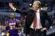 WASHINGTON, DC - DECEMBER 14: Head coach Mike D'Antoni of the Los Angeles Lakers motions from the bench as Kobe Bryant #24 comes up the floor against the Washington Wizards at Verizon Center on December 14, 2012 in Washington, DC. NOTE TO USER: User expressly acknowledges and agrees that, by downloading and or using this photograph, User is consenting to the terms and conditions of the Getty Images License Agreement. (Photo by Rob Carr/Getty Images)