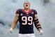 HOUSTON, TX - DECEMBER 23: J.J. Watt #99 of the Houston Texans enters the field prior to the start of the game against the Minnesota Vikings at Reliant Stadium on December 23, 2012 in Houston, Texas. (Photo by Scott Halleran/Getty Images)
