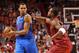Dec. 25, 2012; Miami, FL, USA; Oklahoma City Thunder shooting guard Thabo Sefolosha (2) is pressured by Miami Heat shooting guard Dwyane Wade (3) during the first half at American Airlines Arena. Mandatory Credit: Steve Mitchell-USA TODAY Sports