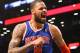 Nov. 26, 2012; Brooklyn, NY, USA; New York Knicks center Tyson Chandler (6) reacts on the court against the Brooklyn Nets during the first half at the Barclays Center. Mandatory Credit: Debby Wong-USA TODAY Sports