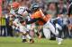 Dec 23 2012; Denver, CO, USA; Denver Broncos outside linebacker Von Miller (58) sacks Cleveland Browns quarterback Brandon Weeden (3) in the third quarter at Sports Authority Field. The Broncos defeated the Browns 34-12. Mandatory Credit: Ron Chenoy-USA TODAY Sports