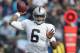Dec 23, 2012; Charlotte, NC, USA; Oakland Raiders quarterback Terrelle Pryor (6) throws a pass during the first quarter against the Carolina Panthers at Bank of America Stadium. Mandatory Credit: Jeremy Brevard-USA TODAY Sports