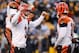 PITTSBURGH, PA - DECEMBER 23: Josh Brown #3 of the Cincinnati Bengals reacts with Kevin Huber #10 after a late fourth quarter field goal to beat the Pittsburgh Steelers 13-10 at Heinz Field on December 23, 2012 in Pittsburgh, Pennsylvania. (Photo by Gregory Shamus/Getty Images)