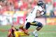 LOS ANGELES, CA - SEPTEMBER 22: Keenan Allen #21 of the California Golden Bears turns away from Torin Harris #4 of the USC Trojans after his catch at Los Angeles Memorial Coliseum on September 22, 2012 in Los Angeles, California. (Photo by Harry How/Getty Images)