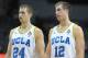 Dec 20, 2011; Los Angeles, CA, USA; UCLA Bruins forwards and twin brothers Travis Wear (24) and David Wear (12) during the game against the UC Irvine Anteaters at the Los Angeles Memorial Sports Arena. UCLA defeated UC Irvine 89-60. Mandatory Credit: Kirby Lee/Image of Sport-USA TODAY Sports