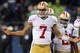 SEATTLE, WA. - DECEMBER 23: Quarterback Colin Kaepernick #7 of the San Francisco 49ers looks for a call from the sidelines during the second quarter of the game against the Seattle Seahawks at CenturyLink Field on December 23, 2012 in Seattle,Wa. (Photo by Steve Dykes/Getty Images)