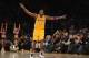 LOS ANGELES, CA - NOVEMBER 13: Antawn Jamison #4 of the Los Angeles Lakers celebrates his basket during the game against the San Antonio Spurs at Staples Center on November 13, 2012 in Los Angeles, California. The Spurs would win 84-82. NOTE TO USER: User expressly acknowledges and agrees that, by downloading and or using this photograph, User is consenting to the terms and conditions of the Getty Images License Agreement. (Photo by Harry How/Getty Images)