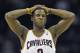 Dec 21, 2012; Cleveland, OH, USA; Cleveland Cavaliers shooting guard Dion Waiters (3) reacts in the fourth quarter against the Indiana Pacers at Quicken Loans Arena. Mandatory Credit: David Richard-USA TODAY Sports