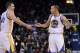 OAKLAND, CA - NOVEMBER 29: Stephen Curry #30 and David Lee #10 of the Golden State Warriors celebrate during their win over the Denver Nuggets at Oracle Arena on November 29, 2012 in Oakland, California. NOTE TO USER: User expressly acknowledges and agrees that, by downloading and or using this photograph, User is consenting to the terms and conditions of the Getty Images License Agreement. (Photo by Ezra Shaw/Getty Images)