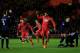 SOUTHAMPTON, ENGLAND - JANUARY 01: Gaston Ramirez (L) #10 of Southampton turns away to celebrate after scoring the opening goal during the Barclays Premier league match between Southampton and Arsenal at St Mary's Stadium on January 1, 2013 in Southampton, England. (Photo by Richard Heathcote/Getty Images)