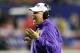 Les Miles reacts to a call during LSU's 25-24 loss against Clemson on Dec. 31, 2012.