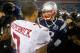 FOXBORO, MA - DECEMBER 17: Colin Kaepernick #7 of the San Francisco 49ers greets Tom Brady #12 of the New England Patriots following their game at Gillette Stadium on December 17, 2012 in Foxboro, Massachusetts. (Photo by Jared Wickerham/Getty Images)