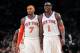 Dec 25, 2011; New York, NY, USA; New York Knicks power forward Amare Stoudemire (1) and small forward Carmelo Anthony (7) during the first quarter against the Boston Celtics at Madison Square Garden. Mandatory Credit: Anthony Gruppuso-USA TODAY Sports
