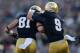 SOUTH BEND, IN - NOVEMBER 17: John Goodman #81 of the Notre Dame Fighting Irish and Robby Toma #9 celebrate as they run off of the field after Goodmans' touchdown catch against the Wake Forest Demon Deacons at Notre Dame Stadium on November 17, 2012 in South Bend, Indiana. Notre Dame defeated Wake Forest 38-0. (Photo by Jonathan Daniel/Getty Images)