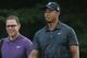 AKRON, OH - AUGUST 02: Tiger Woods talks with his swing coach, Sean Foley, before a practice round for the World Golf Championships Bridgestone Invitational at Firestone Country Club on August 2, 2011 in Akron, Ohio. (Photo by Matt Sullivan/Getty Images)