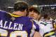 MINNEAPOLIS, MN - DECEMBER 30: Jared Allen #69 of the Minnesota Vikings and Aaron Rodgers #12 of the Green Bay Packers speak after the game on December 30, 2012 at Mall of America Field at the Hubert H. Humphrey Metrodome in Minneapolis, Minnesota. The Vikings defeated the Packers 37-34. (Photo by Hannah Foslien/Getty Images)