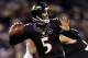 BALTIMORE, MD - DECEMBER 23: Quarterback Joe Flacco #5 of the Baltimore Ravens throws a second half pass against the New York Giants at M&T Bank Stadium on December 23, 2012 in Baltimore, Maryland. (Photo by Rob Carr/Getty Images)