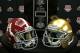 FORT LAUDERDALE, FL - JANUARY 06: The Coaches Trophy sits with the helmets for the Notre Dame Fighting Irish and the Alabama Crimson Tide during the Discover BCS National Championship Head Coaches Press Conference on January 6, 2013 in Fort Lauderdale, Florida. (Photo by Mike Ehrmann/Getty Images)