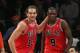 NEW YORK, NY - DECEMBER 21: Joakim Noah #13 and Luol Deng #9 of the Chicago Bulls celebrate a basket against the New York Knicks at Madison Square Garden on December 21, 2012 in New York City. NOTE TO USER: User expressly acknowledges and agrees that, by downloading and/or using this photograph, user is consenting to the terms and conditions of the Getty Images License Agreement. The Bulls defeated the Knicks 110-106. (Photo by Bruce Bennett/Getty Images)