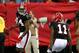 ATLANTA, GA - SEPTEMBER 30: Roddy White #84 of the Atlanta Falcons reacts after his touchdown against the Carolina Panthers with Julio Jones #11 at Georgia Dome on September 30, 2012 in Atlanta, Georgia. (Photo by Kevin C. Cox/Getty Images)
