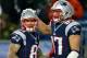 FOXBORO, MA - DECEMBER 30: Rob Gronkowski #87 of the New England Patriots celebrates his touchdown with Aaron Hernandez in the second half against the Miami Dolphins at Gillette Stadium on December 30, 2012 in Foxboro, Massachusetts. (Photo by Jim Rogash/Getty Images)