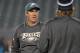 November 26, 2012; Philadelphia, PA USA; Philadelphia Eagles quarterback coach Doug Pederson (left) talks with quarterback Nick Foles (9) during warmups prior to the game against the Carolina Panthers at Lincoln Financial Field. Mandatory Credit: Eric Hartline-USA TODAY Sports