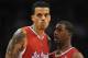 Nov 21, 2012; Oklahoma City, OK, USA; Los Angeles Clippers guard Chris Paul (right) talks to Clippers forward Matt Barnes during the second half against the Oklahoma City Thunder at Chesapeake Energy Arena. Mandatory Credit: Mark D. Smith-USA TODAY Sports