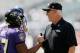 PHILADELPHIA, PA - SEPTEMBER 16: Running back Ray Rice #27 of the Baltimore Ravens talks with offensive coordinator Cam Camerson before the start of the Ravens game against the Philadelphia Eagles at Lincoln Financial Field on September 16, 2012 in Philadelphia, Pennsylvania. (Photo by Rob Carr/Getty Images)
